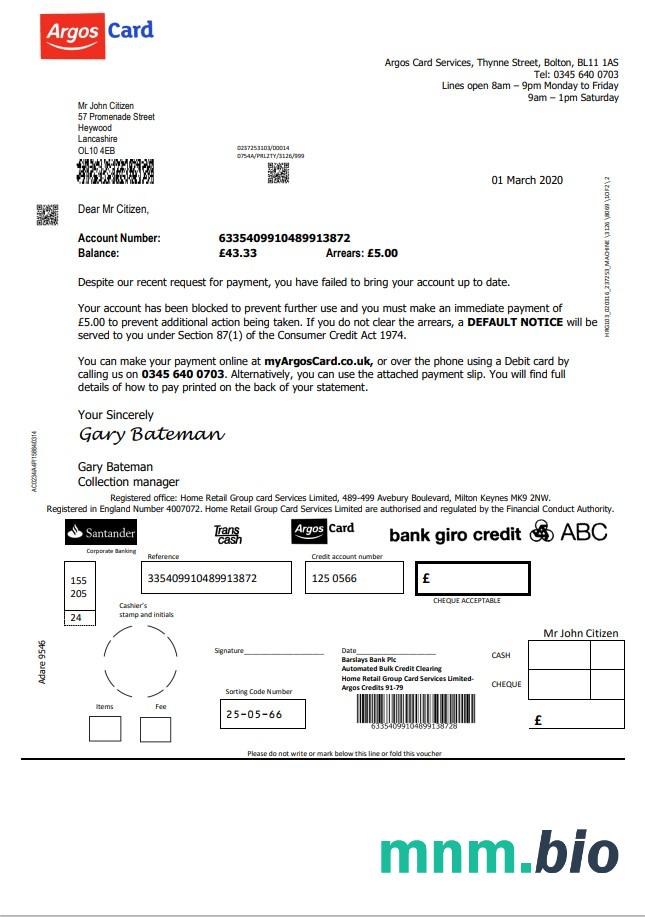Wielka Brytania Argos Card w formacie Word i PDF